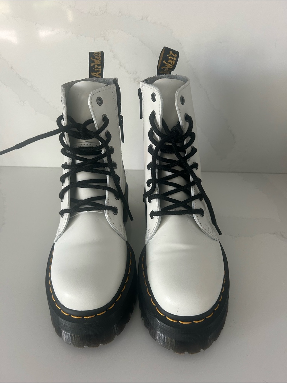 Dr Martens - White Platform Combat Boots with Black Laces